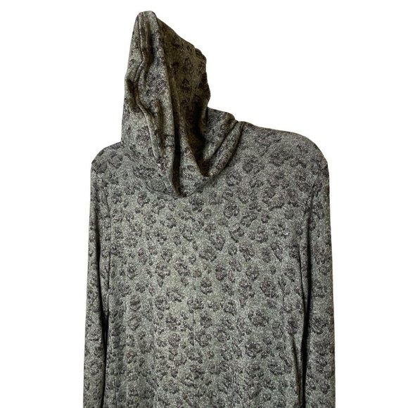 Lucky Brand Open Front Hooded Cardigan Emerald Green Leopard print sweater Sz XS - Picture 4 of 7